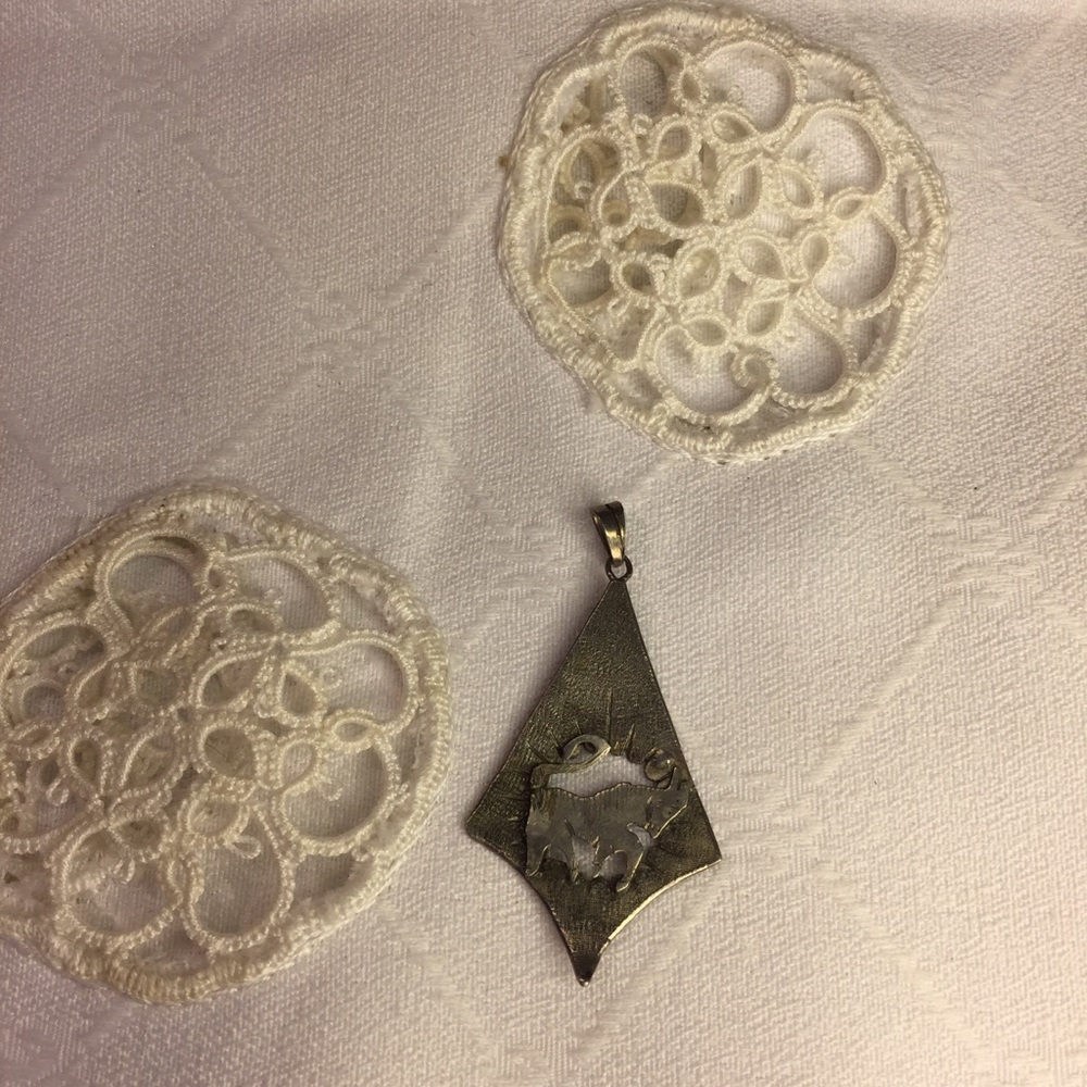 ANTIQUE PLATINUM ZODIAC TAURUS PENDANT 
LARGE 2 INCHES.